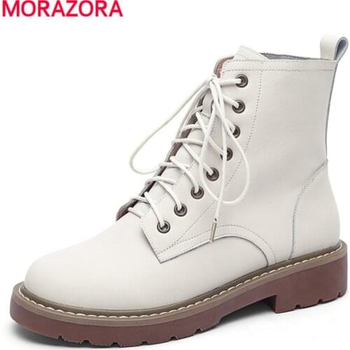 Size 34-42 New Full Nature Genuine Leather Boots Women Shoes Lace Up Platform Autumn Winter Boots Ladies Motorcycle Ankle Boots