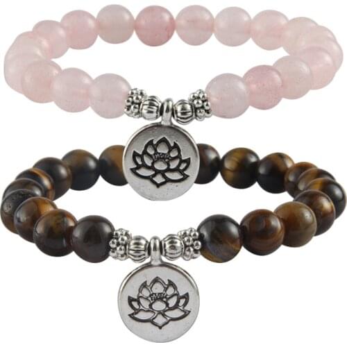 Buddha Lotus Bracelets & Bangles for Women Men Jewelry Tiger Eye Natural Stone 8mm Beads Chakra Handmade Bracelet Lucky Gift