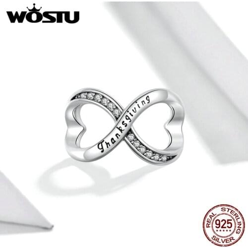 WOSTU Metal Beads for Women silver Jewelry Making Original 925 Sterling Silver Infinity Symbol Silver Bracelet Charm BKC1636
