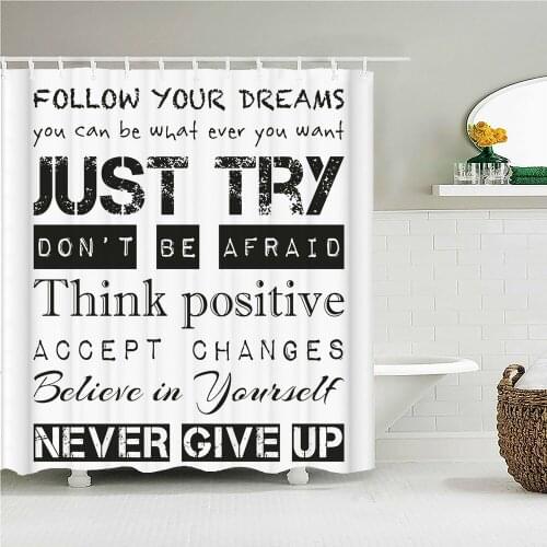 Black White Art Word Shower Curtain Fabric Waterproof Polyester Fabric Modern Simple Style Bathtub Bathroom Curtain With Hooks