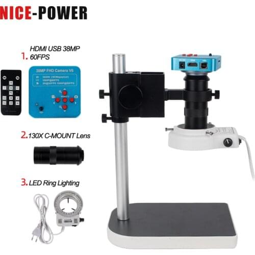 Digital Microscope For Soldering 130X lens Microscope For PCB Repair Microscope Camera Bracket 56 LED Ring Light HDMI VGA 1080P