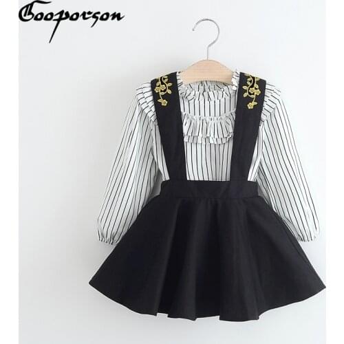 Children Clothes Set Long Sleeve Straped Blouse Shirt with Overall Skirt Babyb Girls Clothing Suit for Kids Outfits Wholesale