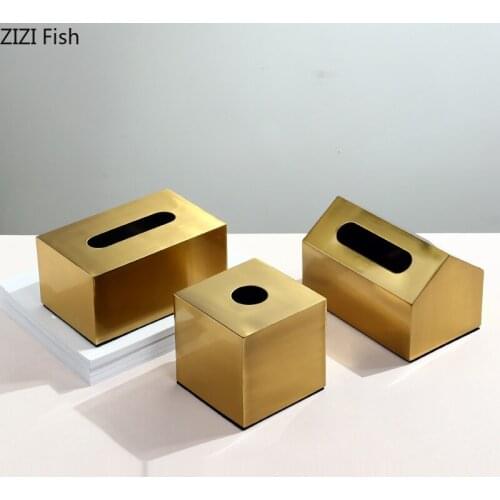 European Luxury Metal Tissue Box Square/rectangular Large-capacity Removable Golden Alloy Tissue Box Living Room Home Decoration