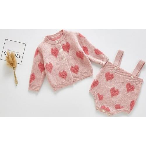 Toddlers Girls Outfits Winter Infants Princess Suits Newborn Baby Knitted Clothing Sets Red Love Sweater Bodysuits 2pcs Cotton
