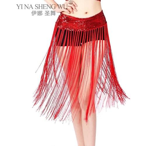 Belly Dance Costumes Belt Elastic Force Sequin Long Tassel Belly Dance Hip Scarf for Profession Adult Women Belly Dancing Belts