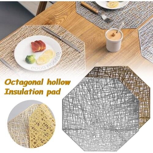 Placemat Creative Hollow Insulation Pad Solid Color Simple Japanese PVC Western Food Mat Coaster Plate Mat (Color : Gold/Silver)