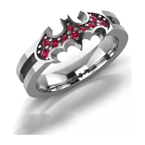 Male Creative Animal Bat Ring Vintage Fashion Rose Red Stone Rings For Women Men Punk Jewelry Halloween Party Accessories Gifts