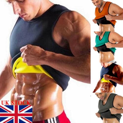 Mens Gym Neoprene Vest Sauna Ultra Sweat T-Shirt Body Shaper Slimming Cincher