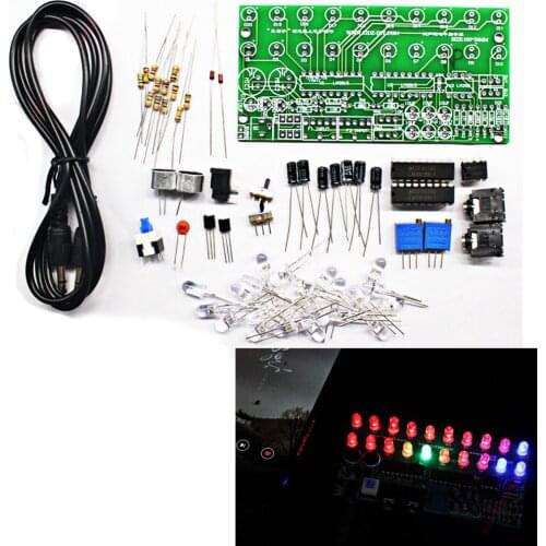DIY electronic kit dual-channel audio level indicator LED display 7 colorful led flashing circuit board LM3915 LM358