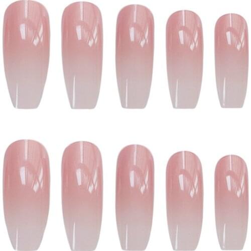 24pcs Ballet Powder Gradients Wear Long Paragraph Fashion Manicure Patch False Nails Save Time Wearable Nail Patch SANA889
