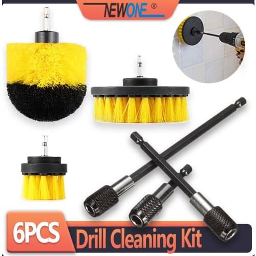NEWONE 6PCS Drill Brush Clean for Bathroom Kitchen Tub Tile and car Surfaces Power Scrub Cleaning Set with Extender