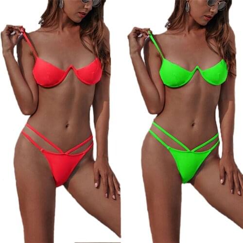 2020 New Sexy Women Bandage Bikini Set Monokini Push Up Swimsuit Beach Swimwear V shape Bikinis Bather Green Red Bathing Suits