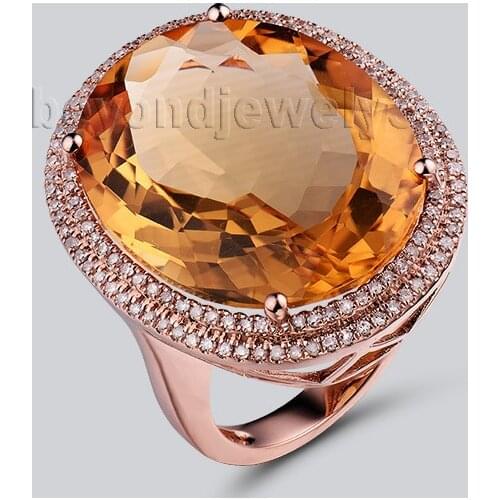LANMI Natural Citrine Jewelry Genuine Citrine Diamond Engagement Rings 14Kt Rose Gold Wedding Ring For Sale R0014