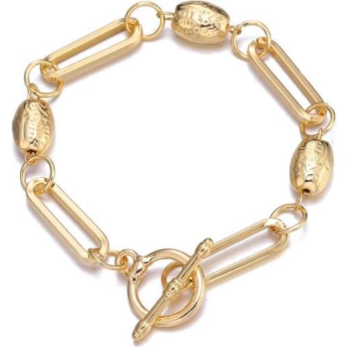ORNAPEADIA 2021 New Simple Chain Round Bead Bracelet for Women OT Buckle Female Exaggerated Fashion Luxury Alloy Bracelet