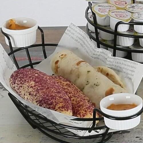 Oval Black Food Basket for Chip Fries & Burger Serving Basket 21.5X15X6.5cm