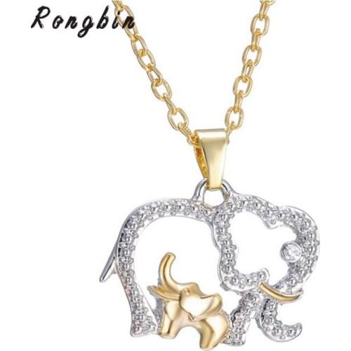 Elephant with Baby Pendant Necklaces Jewelry for Mother Hot Gold Silver Plated Crystal Animal Mothers Day Christmas Gifts for Mo