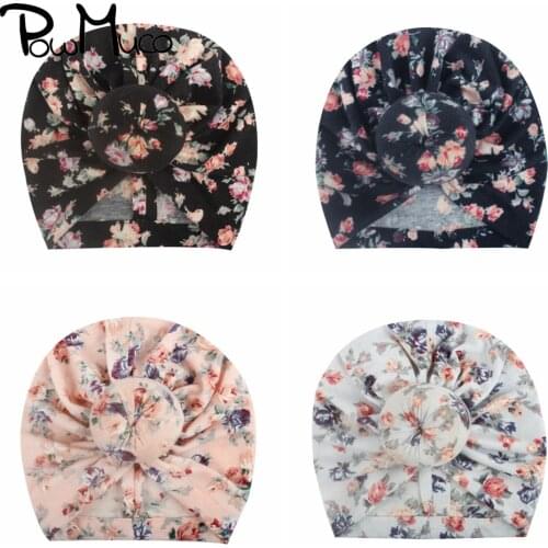 Powmuco 16*14 CM High Quality Fabric Baby Girl Hat Fashion Printed Donut Infant Cap Handmade Round Ball Headwear Kid Accessories