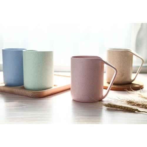 Multicolor Eco-friendly Cup Wheat Straw Biodegradable Unbreakable Mug with Handle for Water Coffee Milk Juice Rinse Cups