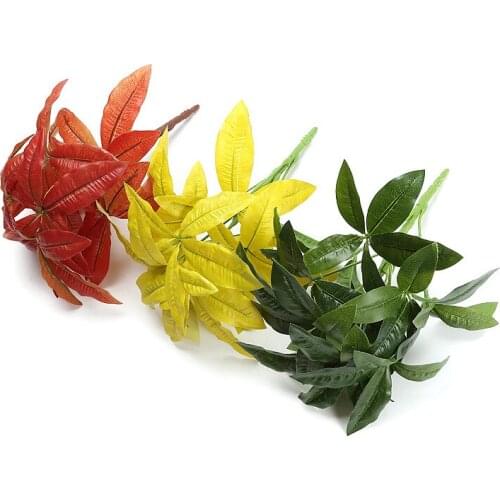 Real Touch Indoor Environmental Artificial Red Green Pachira Macrocarpa Bonsai Tree Leaf Branch For Home And Garden Decorations