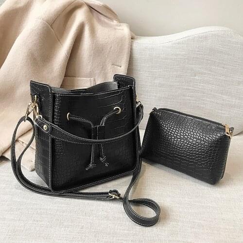 Stone Pattern PU Leather Bucket Bags For Women 2019 Small Shoulder Messenger Bag Lady Fashion Handbags Luxury Totes