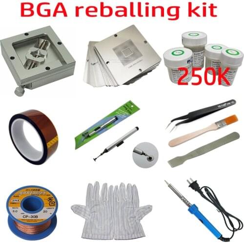 90mm BGA Reballing Stencils Jig + Solder Balls Reball Station Kit + Desoldering Wick + Soldering Iron For SMT Rework Repair