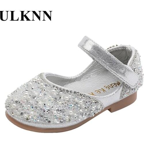ULKNN Summer Shoes Girl Pink Crystal Shoes Children From 2 To 7 Years Kids Black Rhinestone Soft Cow Muscle Sole Leather Shoes