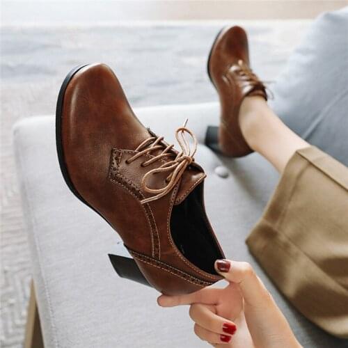 YQBTDL Autumn Work Office Ladies High Heel Shoes Carved Lace Up Square Toe Heels Black Brown Rome Womens Pumps Large Sizes Us10