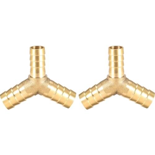 Uxcell 2pcs 12X10X12mm Hose ID Brass Reducer Barb Fitting Y-Shaped 3 Way Tee Connector Adapter for air water fuel oil etc