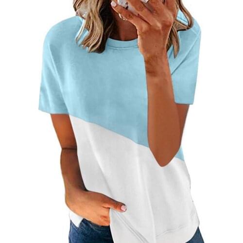 Womens summer new hit color printing round neck short-sleeved shirt T-shirt women
