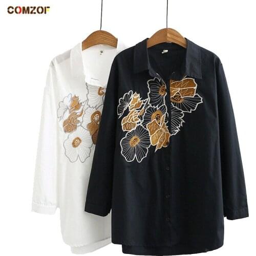 Plus size women embroidery shirt long sleeve 2020 autumn blusas womens casual tops clothing XL-4XL ropa de mujer