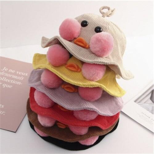 2019 Fall Winter Cartoon Duck Pompom Campaniform Antenna Cute Kids Children Bucket Hat Cap Boy Girl Fashion Accessories-QNC