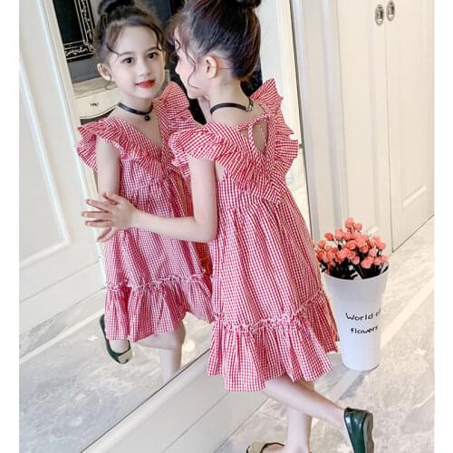 2021 Summer Baby Girl Clothes Kids Dresses for Girls Clothing Ruffles Plaid Princess Dress New Children Girl Fashion Costume Q56