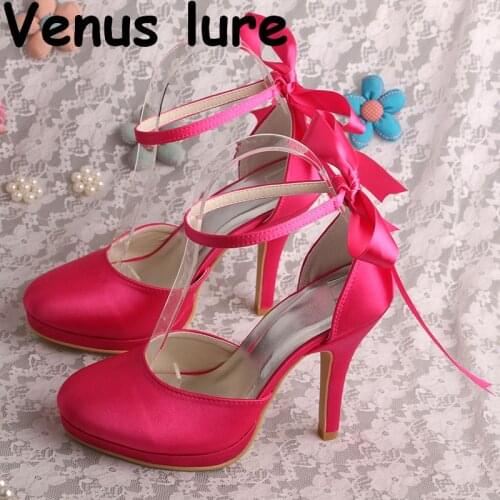 22 Colors) Ankle Strap Ladies Closed Toe Sandals Fuchsia Satin Summer Shoes