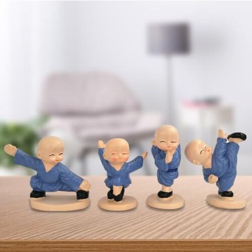 4pcs Little Monk Statue Kong Fu Modern Shelf Figurine Decoration Miniature with Anti-slip Pad Mini Sculpture Home Decor