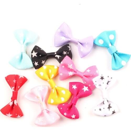 50pcs Mixed Satin Ribbon Bowknot Star Hair Clips Applique DIY Craft Grosgrain Bow Tie Scrapbooking Wedding Decoration 3.5x2.2cm