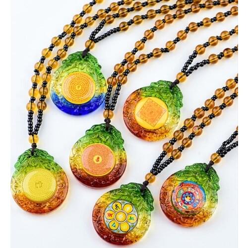 6PCS Buddhist Exorcise evil spirits efficacious Mascot Auspicious Shurangama Mantra Diagrams Crystal Pendant Buddhist Amulet