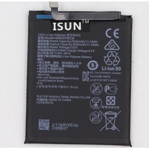 ISUNOO 3020mAh HB405979ECW Battery For Huawei Nova CAZ-AL10 CAZ-TL00 Enjoy 6S Honor 6c Y6 PRO 2017 Y5 2017 p9 lite mini Battery
