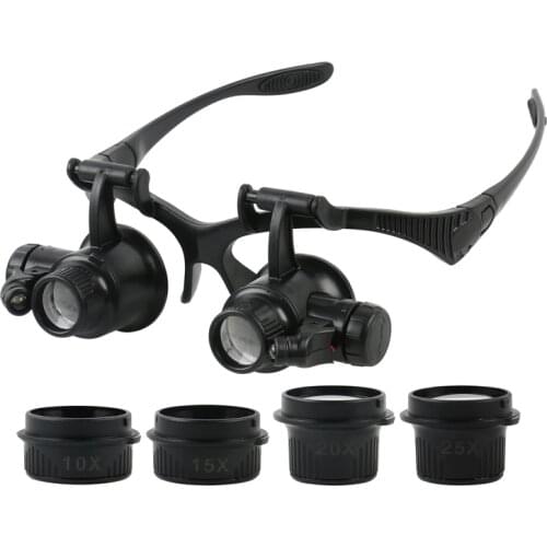Free Shipping LED Headband Magnifying Glasses Type Binocular Magnifier 10x 15x 20x 25x FOR Watch PCB Working Repair