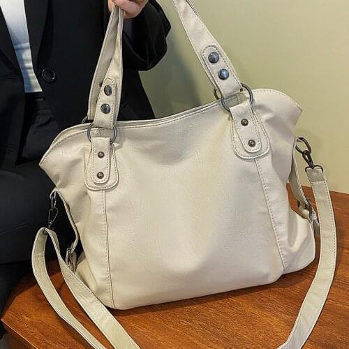 Large White Crossbody Bags Solid Color Elegant Womens Tote Bag Vintage Simple Female Handbags Luxury Soft Leather Shoulder Bags