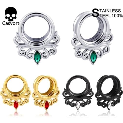 Casvort 2 PCS Stainless Steel Ear Gauges Earring Flower Ear Tunnels Ear Plugs Earlobe Stretching Gauges Ear Expander (6mm-25mm)