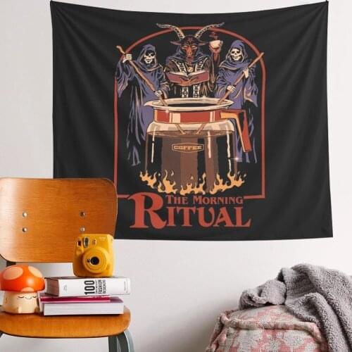 Black Tarot Worship Coffee Tapestry Dorm Room Decor Boho Tapestries Art Bohemian Wall Hanging Blanket Psychedelic Decoration