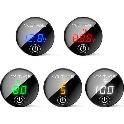 DC 5V-48V Car Motorcycle LED Panel Digital Voltage Meter Battery Capacity Display Voltmeter with Touch Switch Universal
