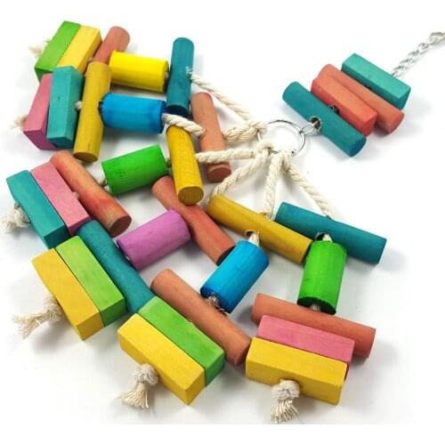 Bird Parrot Bite Chew Toy Wooden Pendant Swing String Pet Birds Blocks Toys