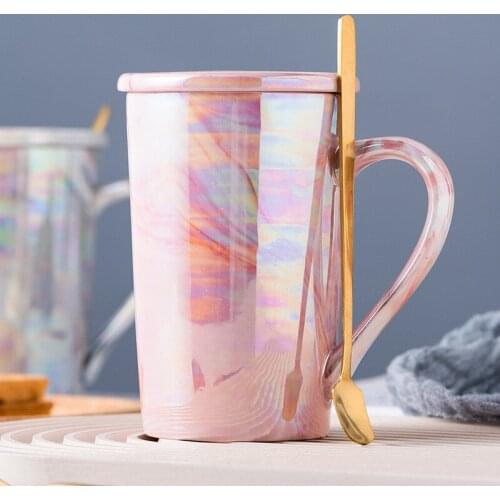 Simple Marble Coffee Mug Creative Ceramic Tea Milk Cocoa Cup With Lid Spoon Birthday Gifts for Women Friends Wife Mom