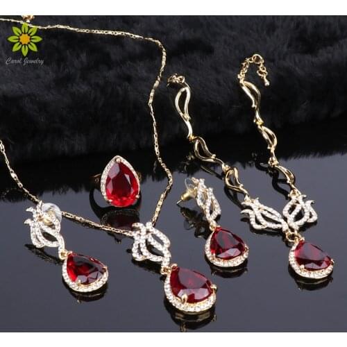 Crystal Bridal Jewelry Sets Gold Color Water Drop Bridal Necklace Earrings Bracelet Ring Sets 2020 Wedding Jewelry