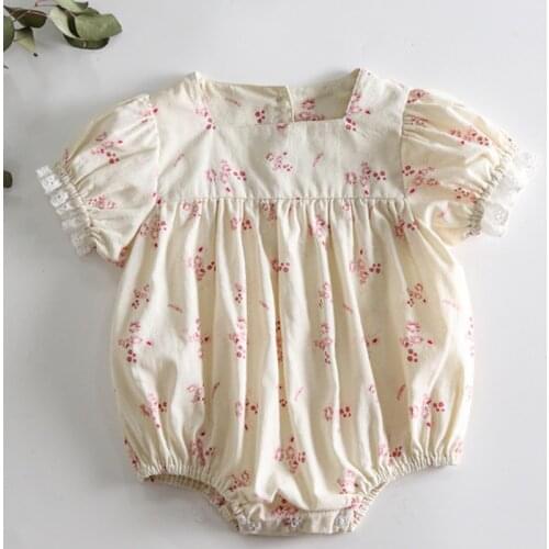 Korean Style Summer Baby Girl Cotton Short Sleeve Floral Printing Bodysuits Infant Baby Girls Jumpsuit Baby Girls Clothes