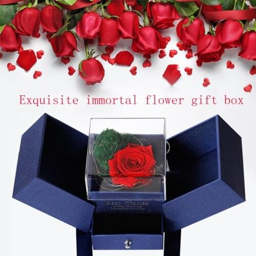 Real Flower Eternal Handmade Preserved Rose LED Caring Moss Jewelry Storage Gift Box Valentines Day Christmas Birthday Gift