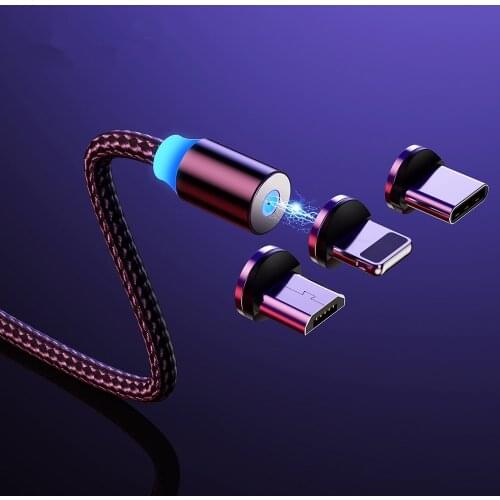 360 LED Magnetic Charging Cable for iPhone X XS MAX 8 7 6 Samsung S7 S8 Mobile Phone Magnet Charger Micro USB Type C Charge Cord