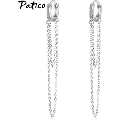 Korean Trend Brief Ins Hot 925 Sterling Silver Long Tassel Drop Earrings Wedding Double Layer Chains Full Rhinestone Jewelry