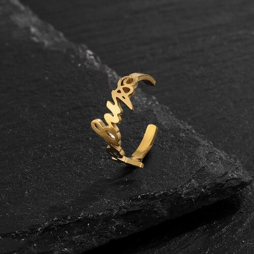 NEULRY Fashion New Stainless Steel Women Letters Ring Girls Gifts Gold Ajustable Custom Initial Jewelry